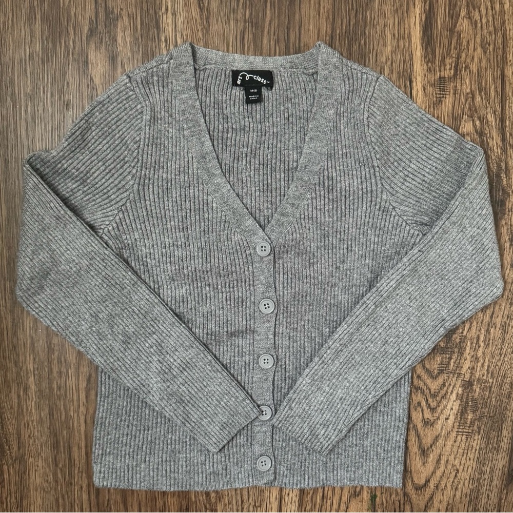 Art Class Charcoal Gray Knit Cardigan Sweater Size Medium
